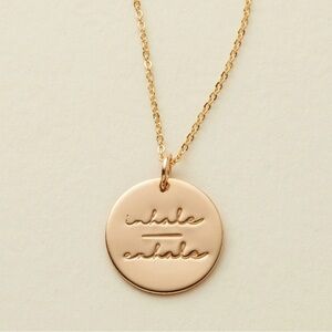 NIB Made by Mary The Pause Collection, inhale exhale Gold Pendant Necklace
